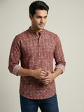 Vida Loca 100% Cotton  Rust Color Full Sleeve Chinese collar Cotton Printed Kurta For men and Boys.
