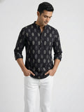 Vida Loca 100% Cotton Black Color Full Sleeve Chinese collar Cotton Printed Kurta For men and Boys.