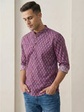 Vida Loca Magenta Color Full Sleeve Chinese collar Printed Kurta For men and Boys.