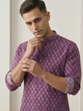 Vida Loca Magenta Color Full Sleeve Chinese collar Printed Kurta For men and Boys.