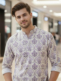 Vida Loca 100% Cotton White Color Full Sleeve Chinese collar Cotton Printed Kurta For men and Boys.