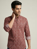 Vida Loca 100% Cotton  Rust Color Full Sleeve Chinese collar Cotton Printed Kurta For men and Boys.