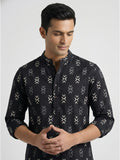 Vida Loca 100% Cotton Black Color Full Sleeve Chinese collar Cotton Printed Kurta For men and Boys.