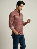 Vida Loca 100% Cotton  Rust Color Full Sleeve Chinese collar Cotton Printed Kurta For men and Boys.
