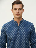 Vida Loca 100% Cotton Navy Blue Color Full Sleeve Chinese collar Cotton Printed Kurta For men and Boys.