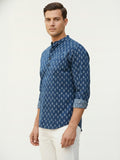 Vida Loca 100% Cotton Navy Blue Color Full Sleeve Chinese collar Cotton Printed Kurta For men and Boys.