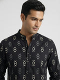 Vida Loca 100% Cotton Black Color Full Sleeve Chinese collar Cotton Printed Kurta For men and Boys.