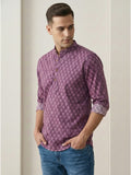 Vida Loca Magenta Color Full Sleeve Chinese collar Printed Kurta For men and Boys.