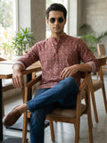 Vida Loca 100% Cotton  Rust Color Full Sleeve Chinese collar Cotton Printed Kurta For men and Boys.
