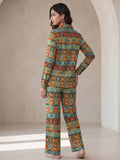 Women's Two Piece Set, Baby Green, Shirts with Wide Leg Trousers, Full Sleeve