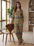Women's Two Piece Set, Baby Green, Shirts with Wide Leg Trousers, Full Sleeve