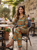 Women's Two Piece Set, Baby Green, Shirts with Wide Leg Trousers, Full Sleeve