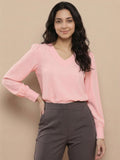 Women’s Crepe Formal Top | Elegant V-Neck Office Wear Blouse