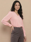 Women’s Crepe Formal Top | Elegant V-Neck Office Wear Blouse