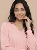 Women’s Crepe Formal Top | Elegant V-Neck Office Wear Blouse