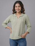 Vida Loca White Color Cotton Linen Fabric Women Tops