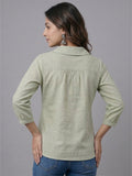 Vida Loca White Color Cotton Linen Fabric Women Tops