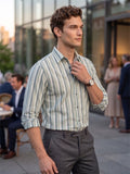 Men’s Pure Cotton Green Striped Casual Shirt – Regular fit, Full Sleeves