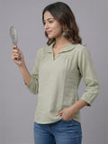 Vida Loca White Color Cotton Linen Fabric Women Tops