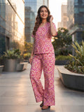 Women's Printed Cotton Night Suit Co-ord Set | Half Sleeve Top & Full-Length Pyjama | Soft & Breathable Sleepwear