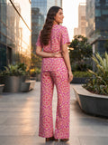 Women's Printed Cotton Night Suit Co-ord Set | Half Sleeve Top & Full-Length Pyjama | Soft & Breathable Sleepwear