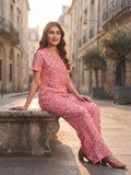 Women's Printed Cotton Night Suit Co-ord Set | Half Sleeve Top & Full-Length Pyjama | Soft & Breathable Sleepwear