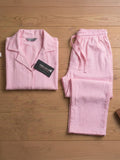 Women’s Light Pink Linen Co-Ord Lounge Set with Relaxed Fit Shirt & Straight Pants