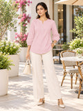 Women’s Light Pink Rayon 3/4 Sleeve Button-Detail Top