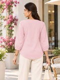 Women’s Light Pink Rayon 3/4 Sleeve Button-Detail Top