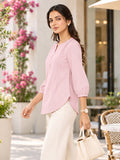 Women’s Light Pink Rayon 3/4 Sleeve Button-Detail Top