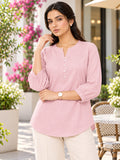 Women’s Light Pink Rayon 3/4 Sleeve Button-Detail Top