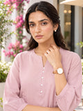 Women’s Light Pink Rayon 3/4 Sleeve Button-Detail Top