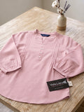 Women’s Light Pink Rayon 3/4 Sleeve Button-Detail Top