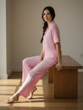 Women’s Light Pink Linen Co-Ord Lounge Set with Relaxed Fit Shirt & Straight Pants