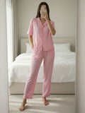 Women’s Light Pink Linen Co-Ord Lounge Set with Relaxed Fit Shirt & Straight Pants