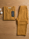 Women's Two Piece Set, golden, V-Neck Top with Wide Leg Trousers, Short Sleeve