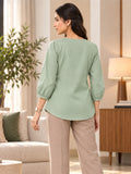 Women’s Light Green Rayon 3/4 Sleeve Button-Detail Top