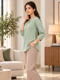 Women’s Light Green Rayon 3/4 Sleeve Button-Detail Top
