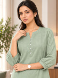 Women’s Light Green Rayon 3/4 Sleeve Button-Detail Top
