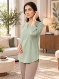 Women’s Light Green Rayon 3/4 Sleeve Button-Detail Top