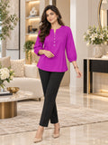 Women’s Rayon Solid Regular Fit Top with Round Neck & 3/4 Sleeves