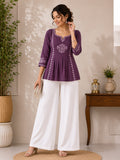 Women’s Rayon Embroidered Peplum Top –Ethnic Casual Wear with 3/4 Sleeves
