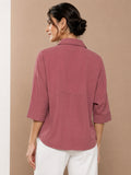 Women’s Solid Viscose Relaxed Fit Collared Top | 3/4 Sleeve Casual & Office Wear Shirt