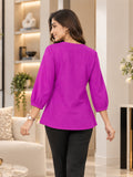 Women’s Rayon Solid Regular Fit Top with Round Neck & 3/4 Sleeves