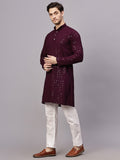 Yugnik Men's Yellow Chikankari Embroidered Sequined Long Kurta Set