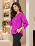 Women’s Rayon Solid Regular Fit Top with Round Neck & 3/4 Sleeves
