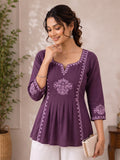 Women’s Rayon Embroidered Peplum Top –Ethnic Casual Wear with 3/4 Sleeves