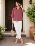 Women’s Solid Viscose Relaxed Fit Collared Top | 3/4 Sleeve Casual & Office Wear Shirt