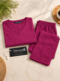 Women’s Magenta Cotton Linen V-Neck Half Sleeve Co-Ord Top