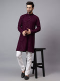 Yugnik Men's Red Chikankari Tringle Pattern Embroidered Sequined Long Kurta Set